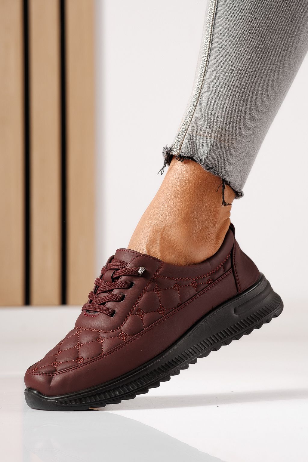Pantofi casual dama captusiti bordo din piele ecologica Arlena #30130