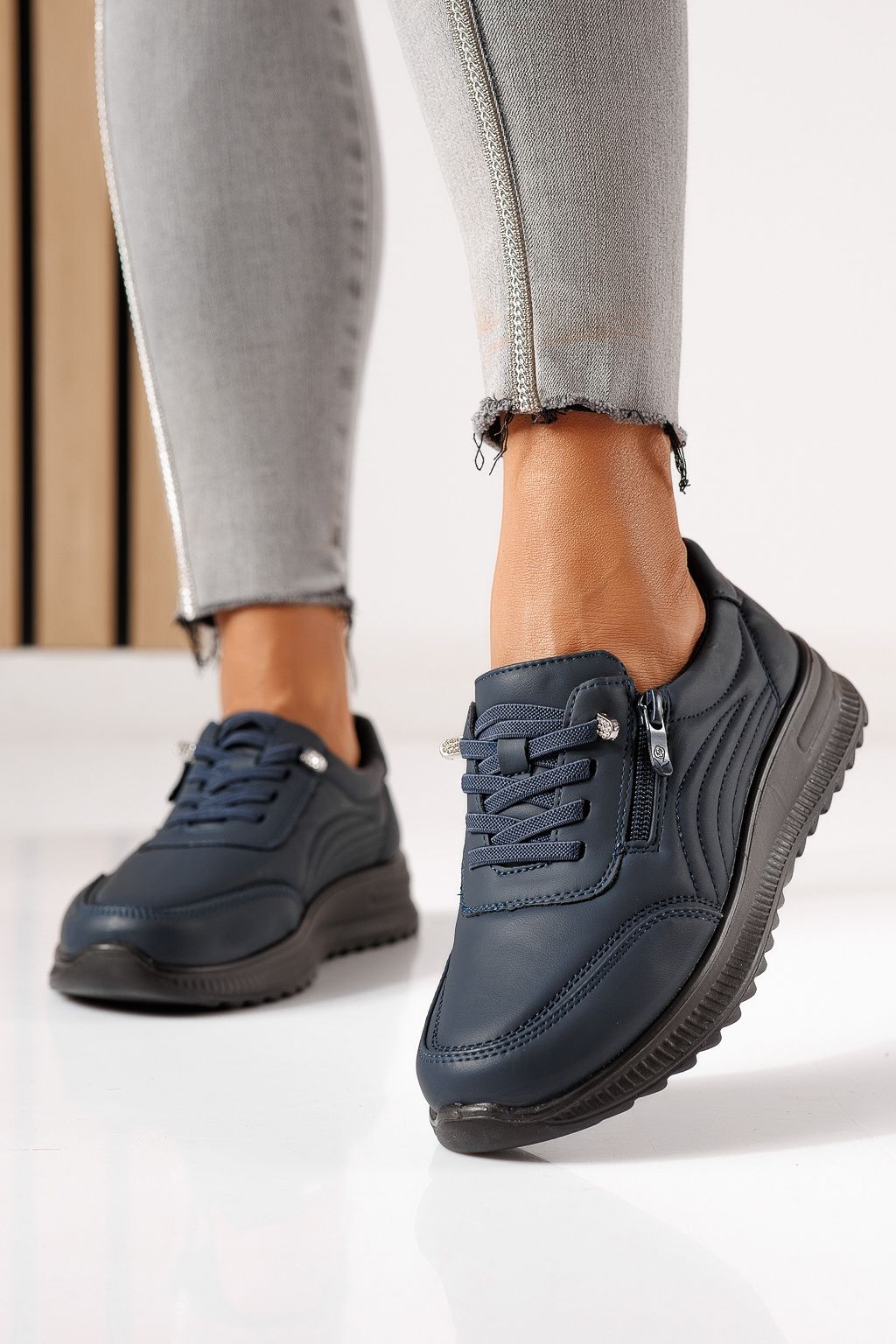 Pantofi casual dama captusiti albastri din piele ecologica Orielle #30127
