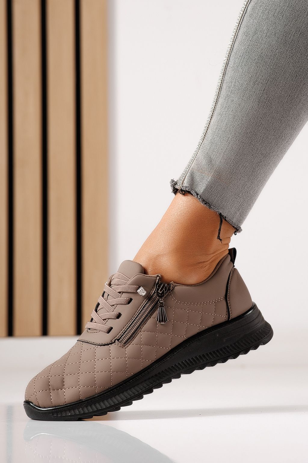 Pantofi casual dama captusiti khaki din piele ecologica Lelia #30134