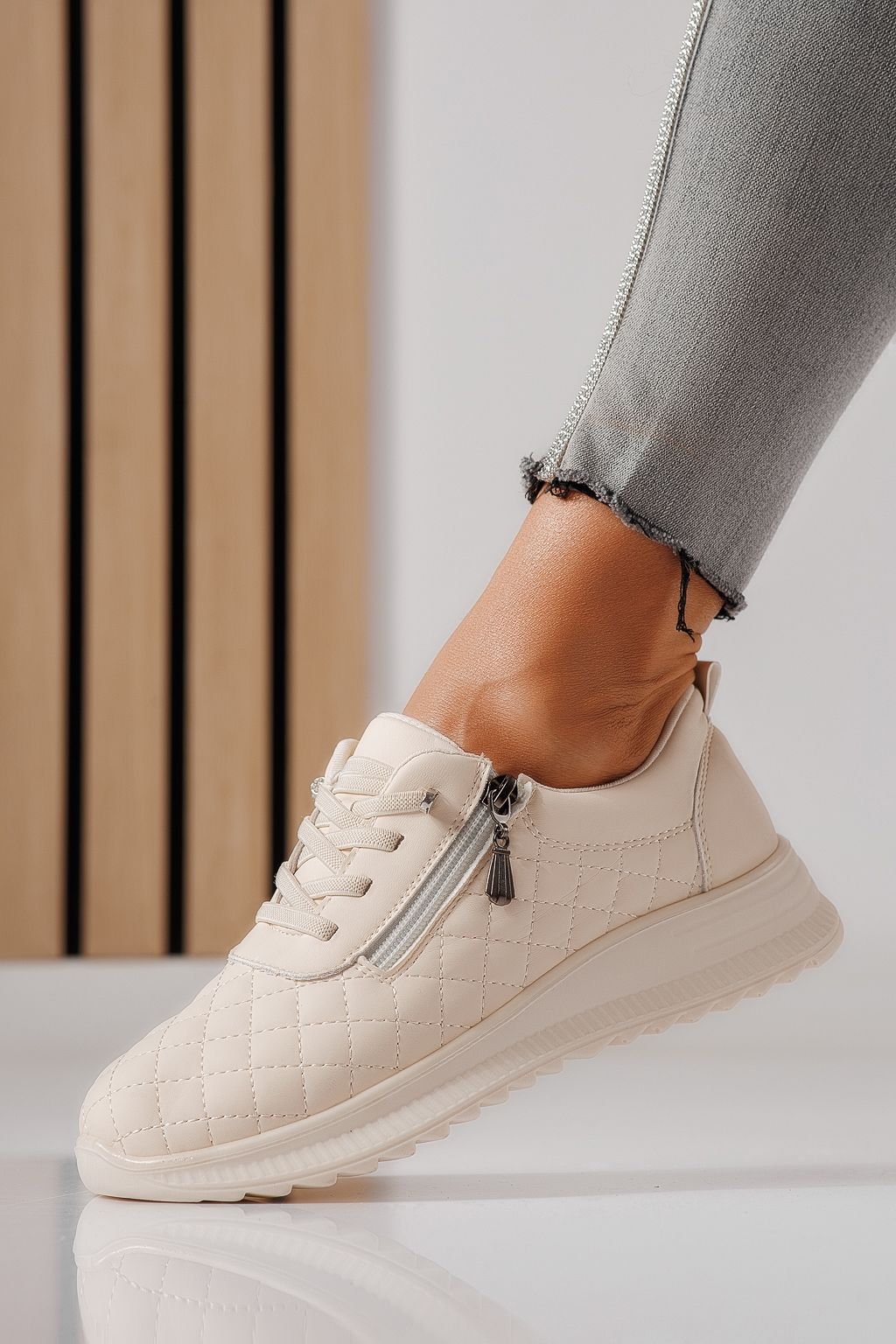Pantofi casual dama captusiti bej din piele ecologica Lelia #30136