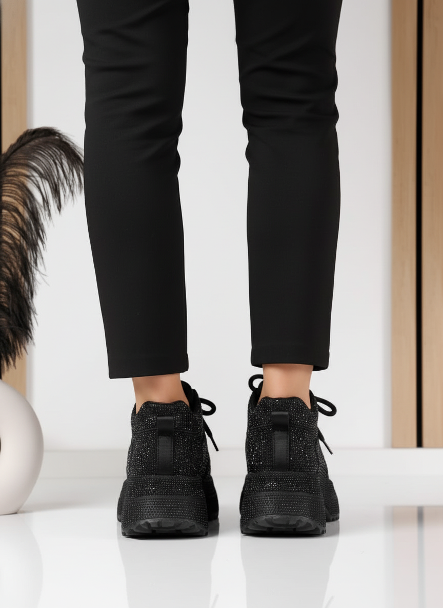 Ghete sport dama îmblanite negre din piele ecologica intoarsa Miriam #30255
