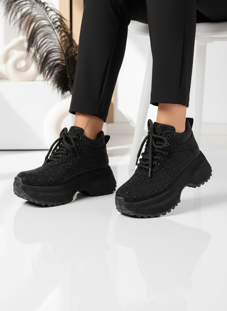 Ghete sport dama îmblanite negre din piele ecologica intoarsa Miriam #30255