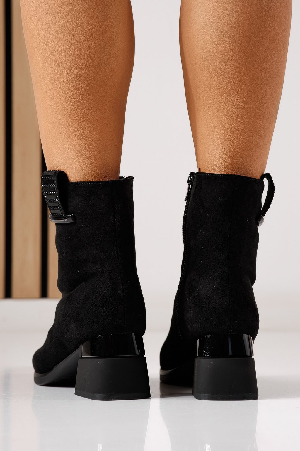 Botine dama vatuite negre din piele ecologica intoarsa Auren #30143