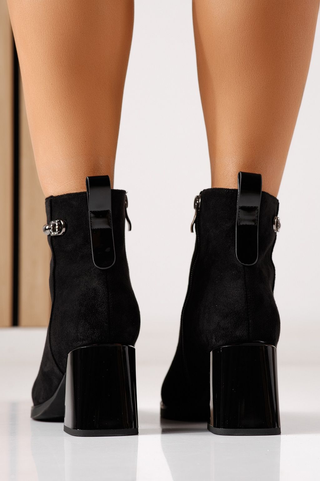 Botine dama vatuite negre din piele ecologica intoarsa Mara #30201