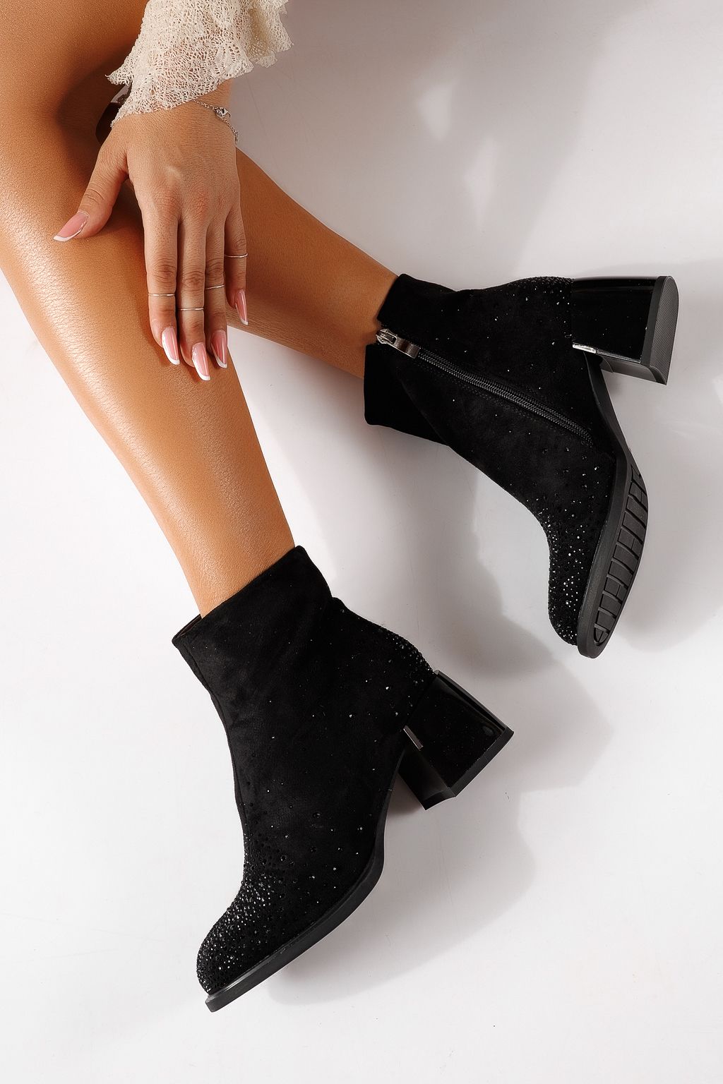Botine dama vatuite negre din piele ecologica intoarsa Eliza #30236