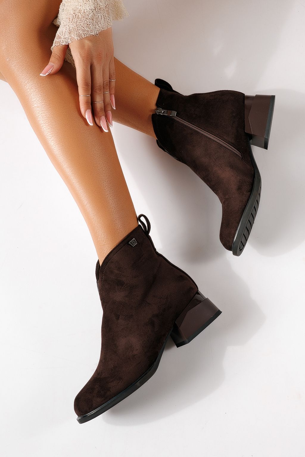 Botine dama vatuite maro din piele ecologica intoarsa Ilinca #30250