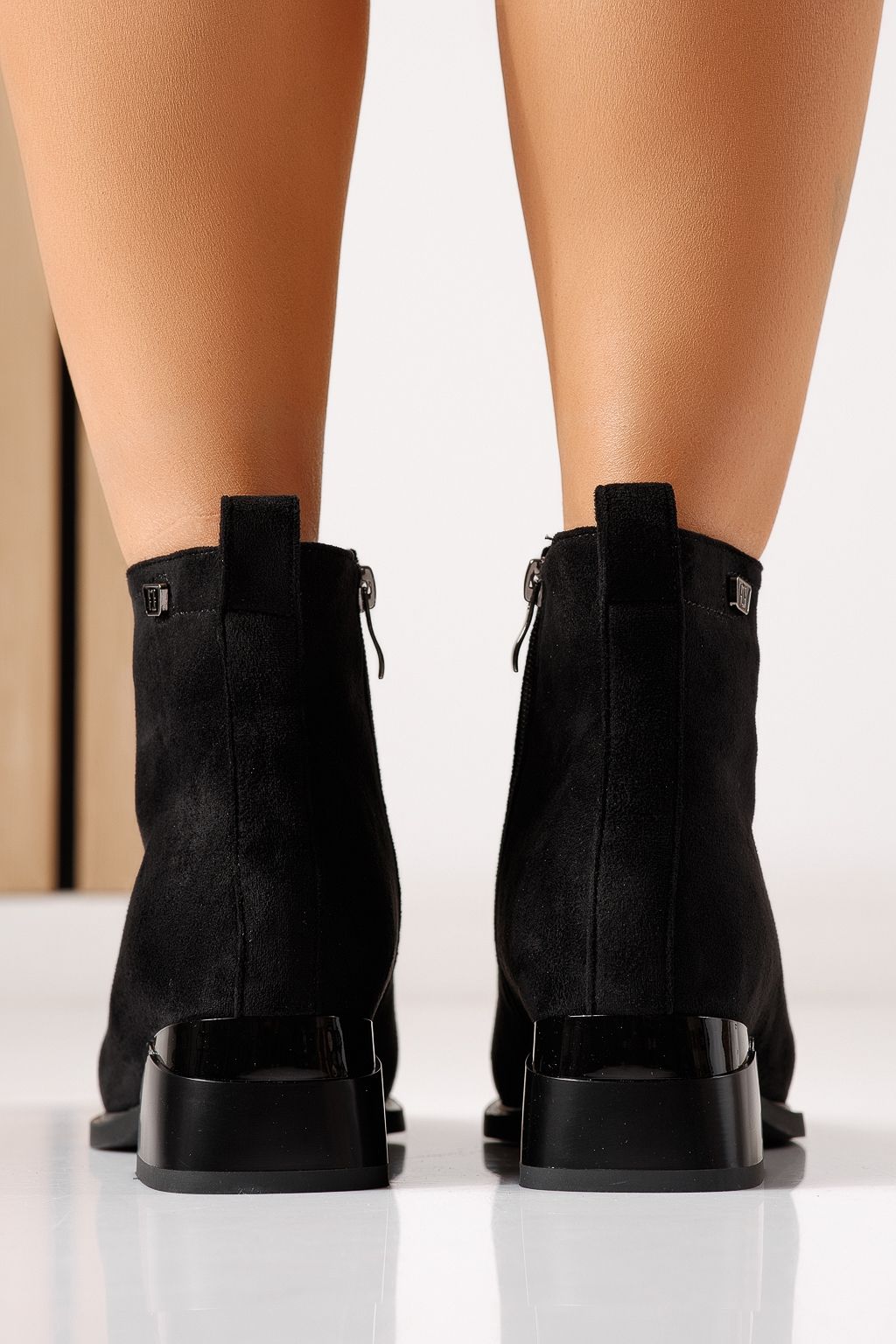 Botine dama vatuite negre din piele ecologica intoarsa Ilinca #30249