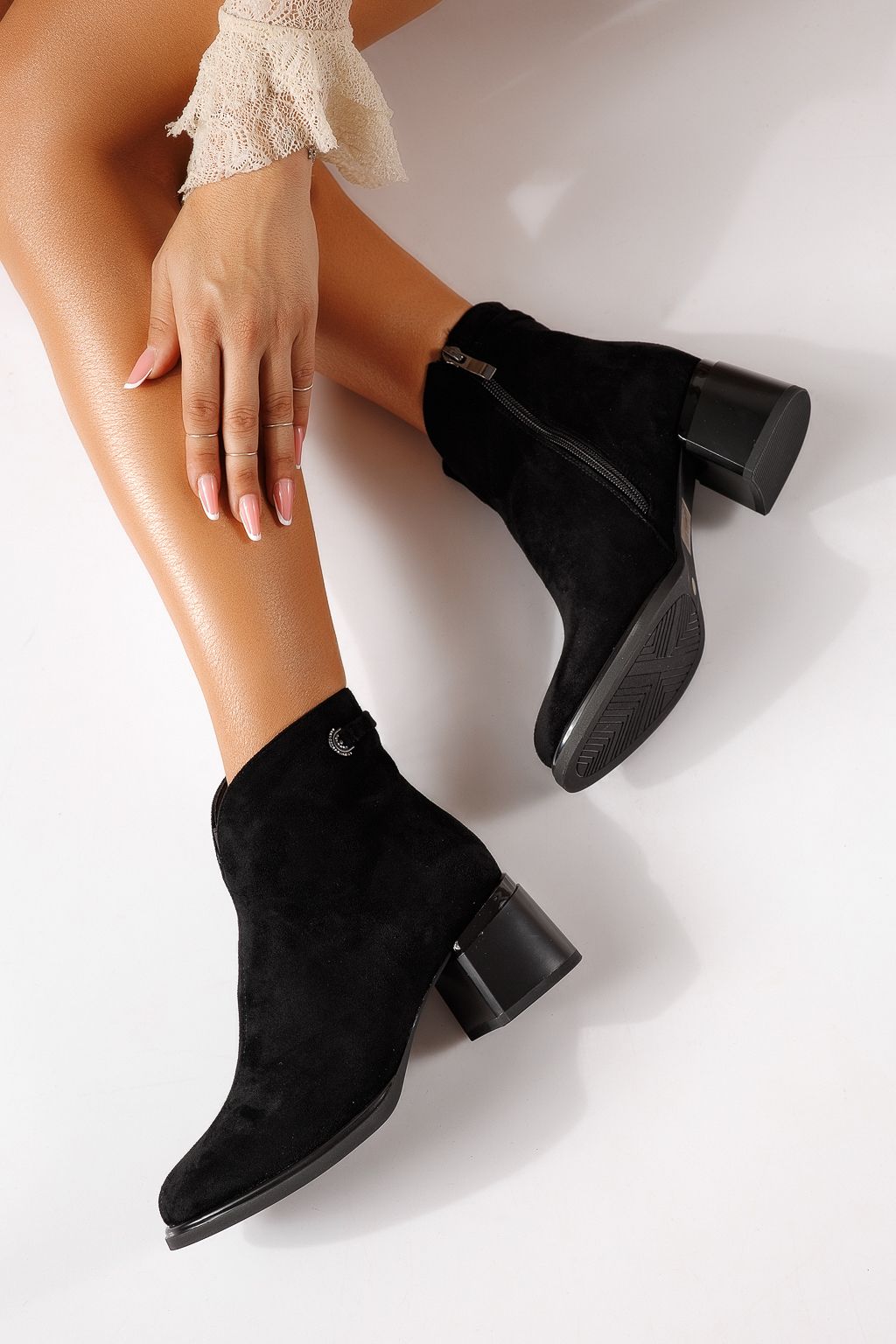 Botine dama vatuite negre din piele ecologica intoarsa Eliza #30235