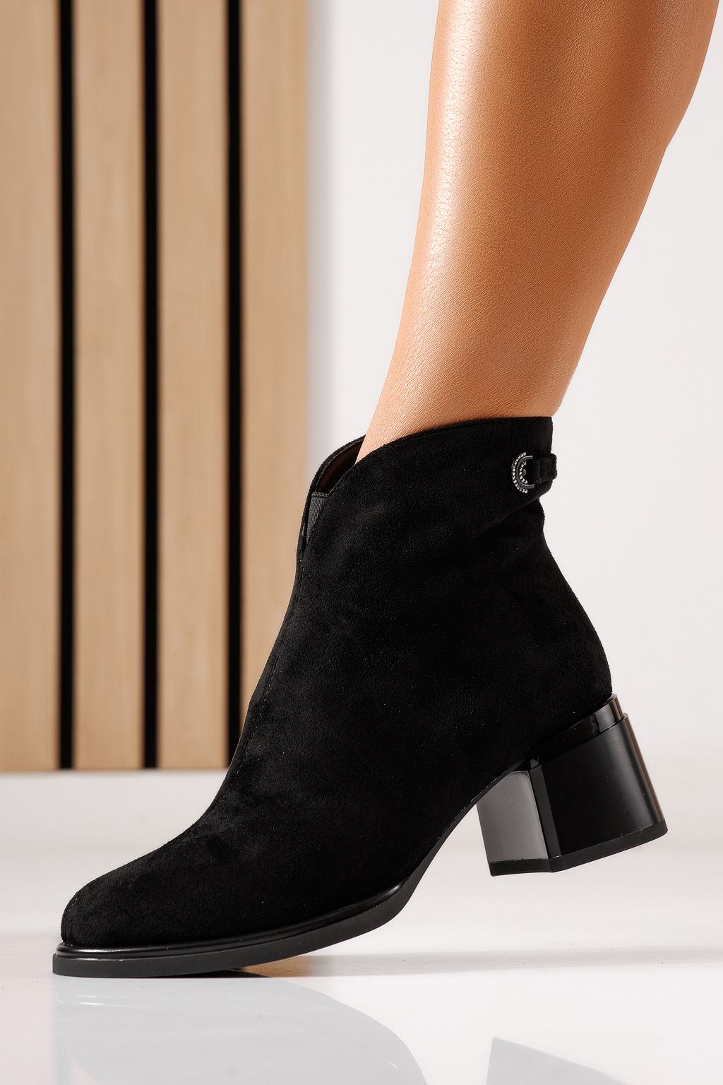 Botine dama vatuite negre din piele ecologica intoarsa Eliza #30235