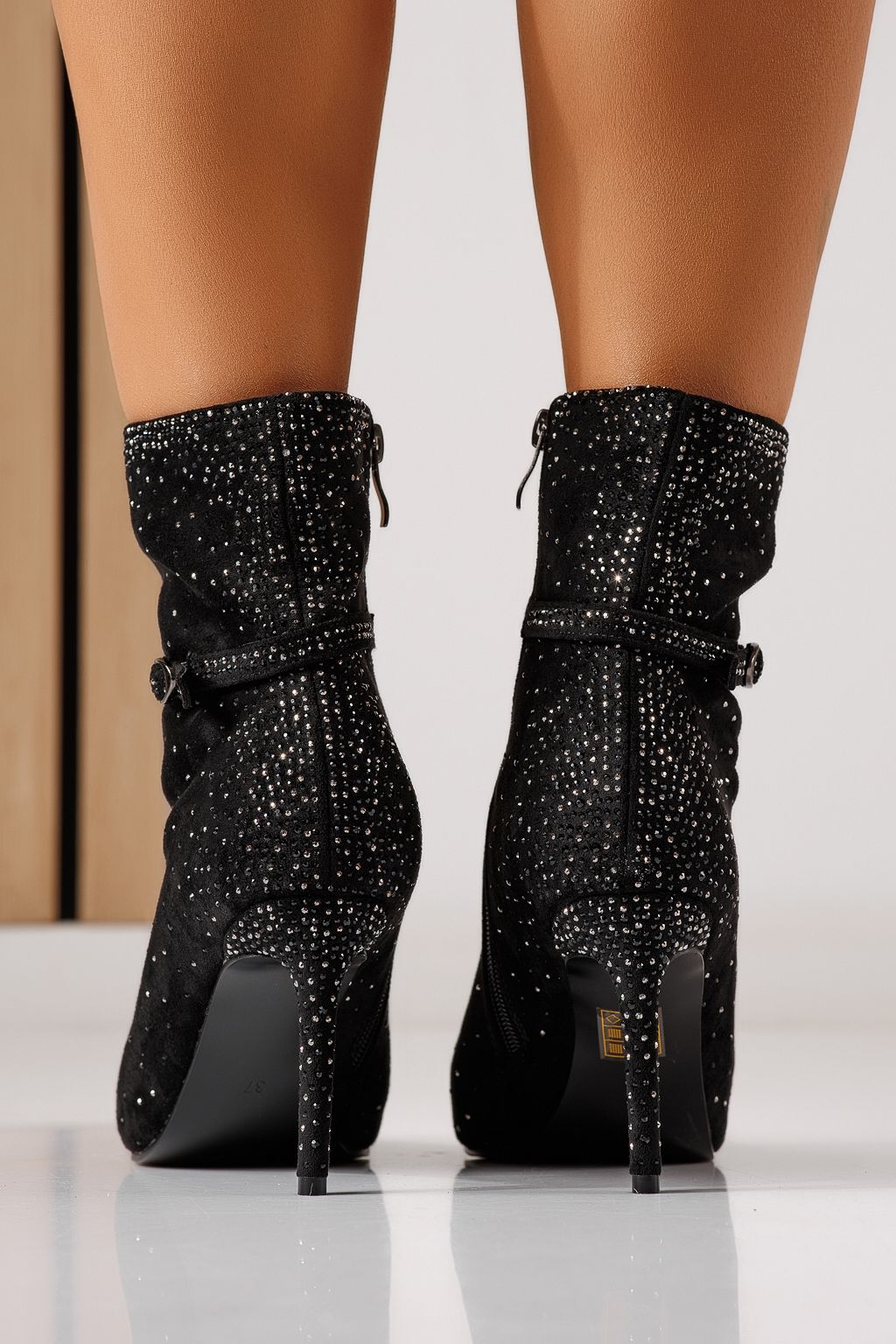 Botine dama vatuite negre din piele ecologica intoarsa Lara #30218