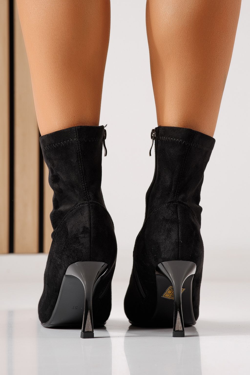 Botine dama vatuite negre din piele ecologica intoarsa Alica #30253