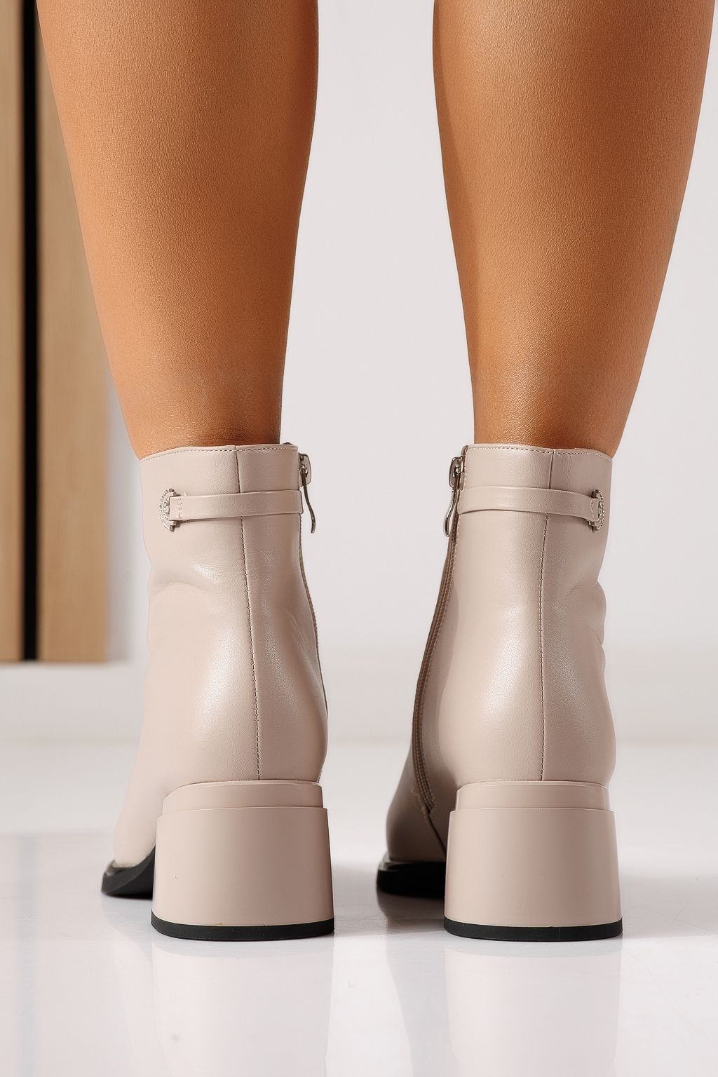 Botine dama vatuite bej din piele ecologica Eliza #30233
