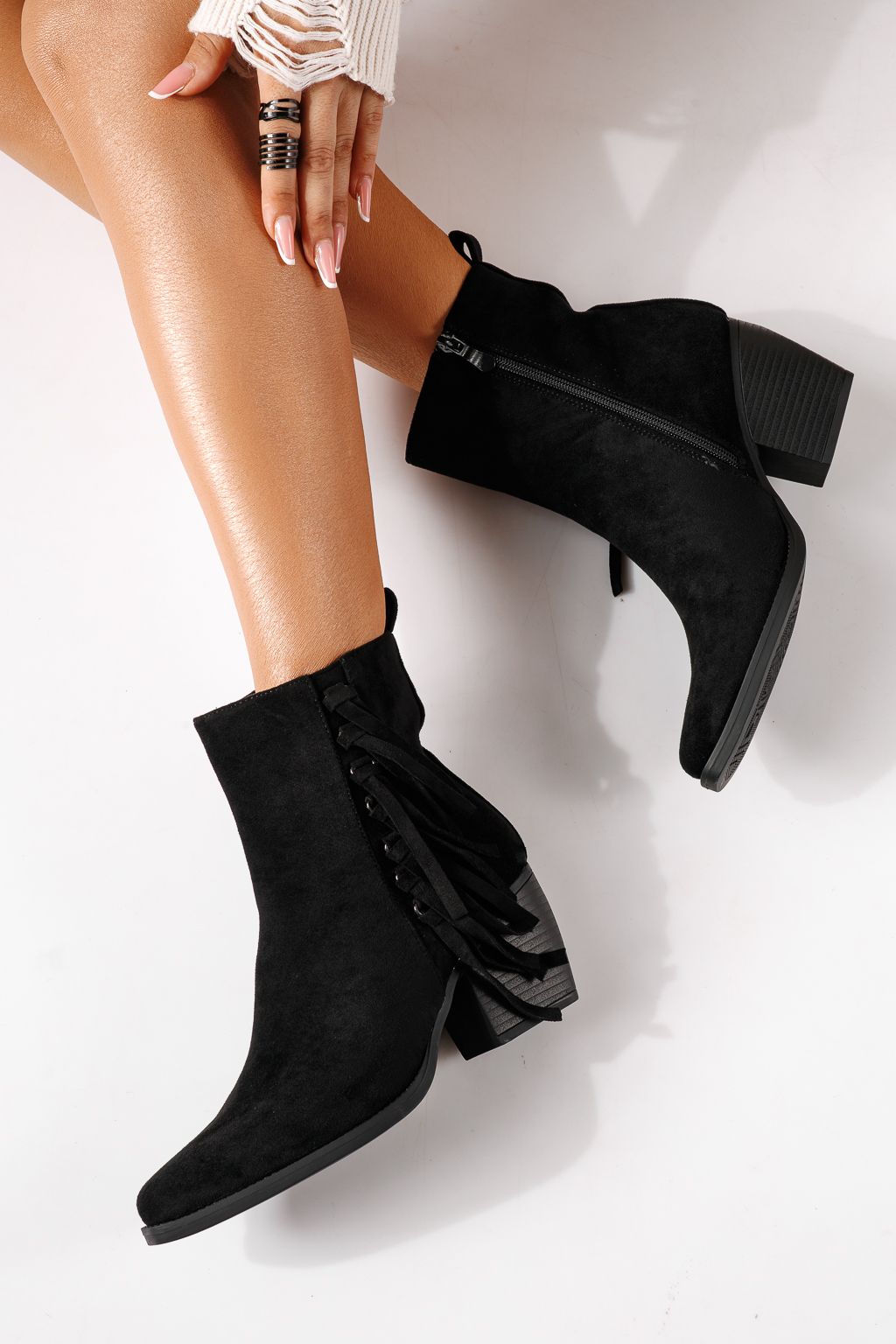 Botine dama vatuite negre din piele ecologica intoarsa Ella #30356