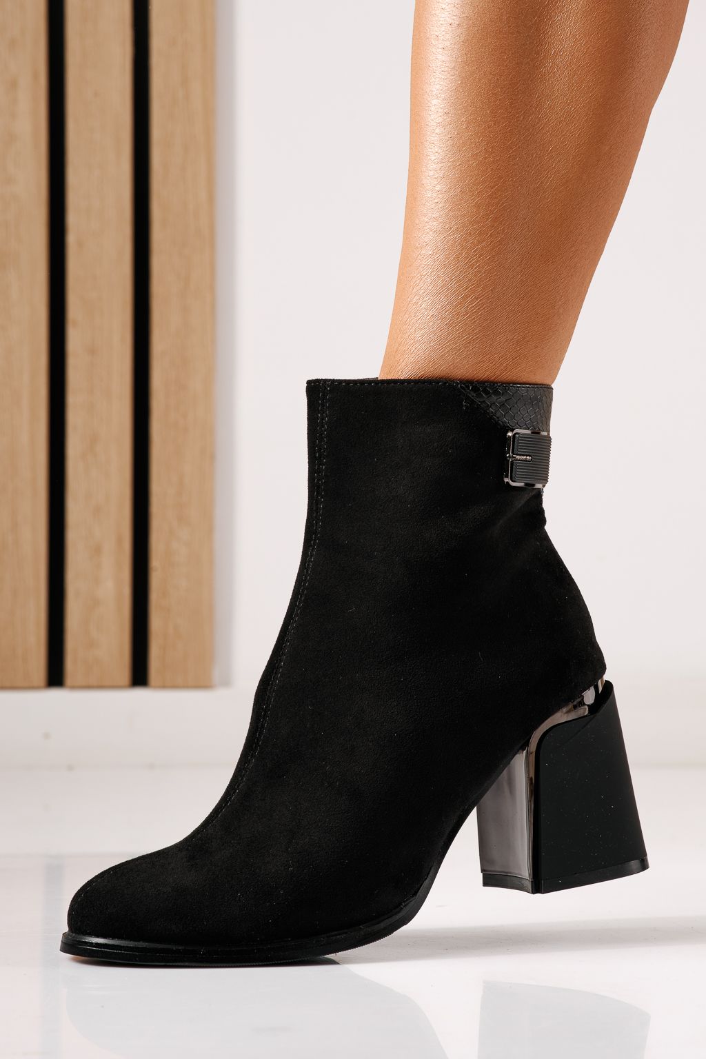 Botine dama vatuite negre din piele ecologica intoarsa Ayala #30341