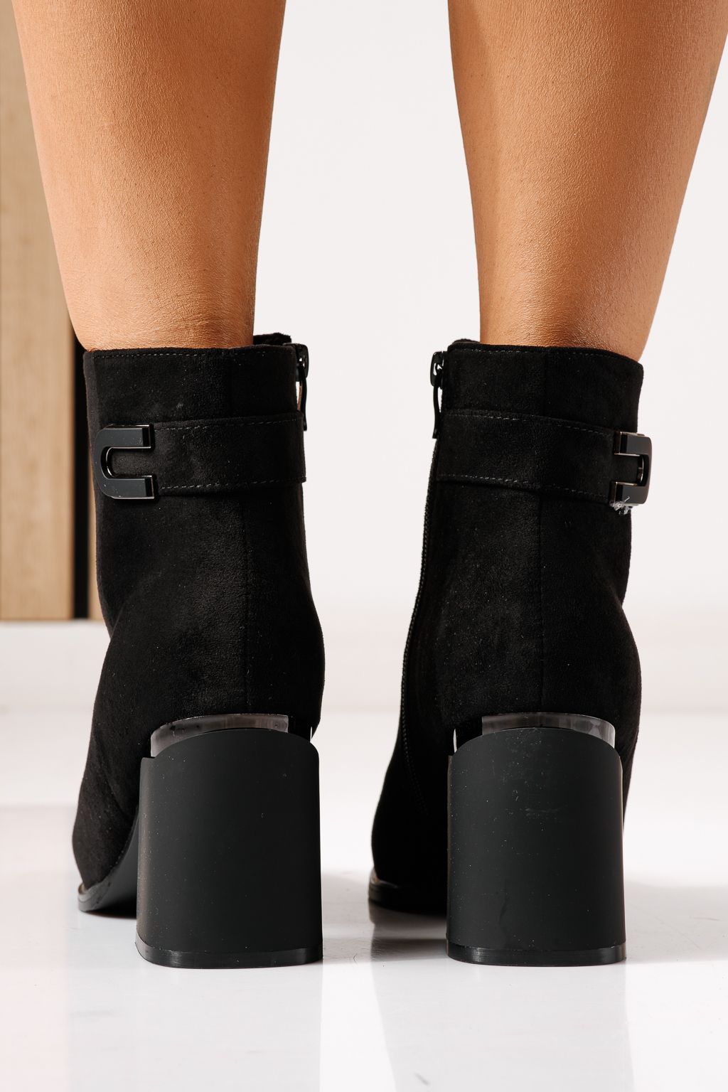 Botine dama vatuite negre din piele ecologica intoarsa Ayala #30343
