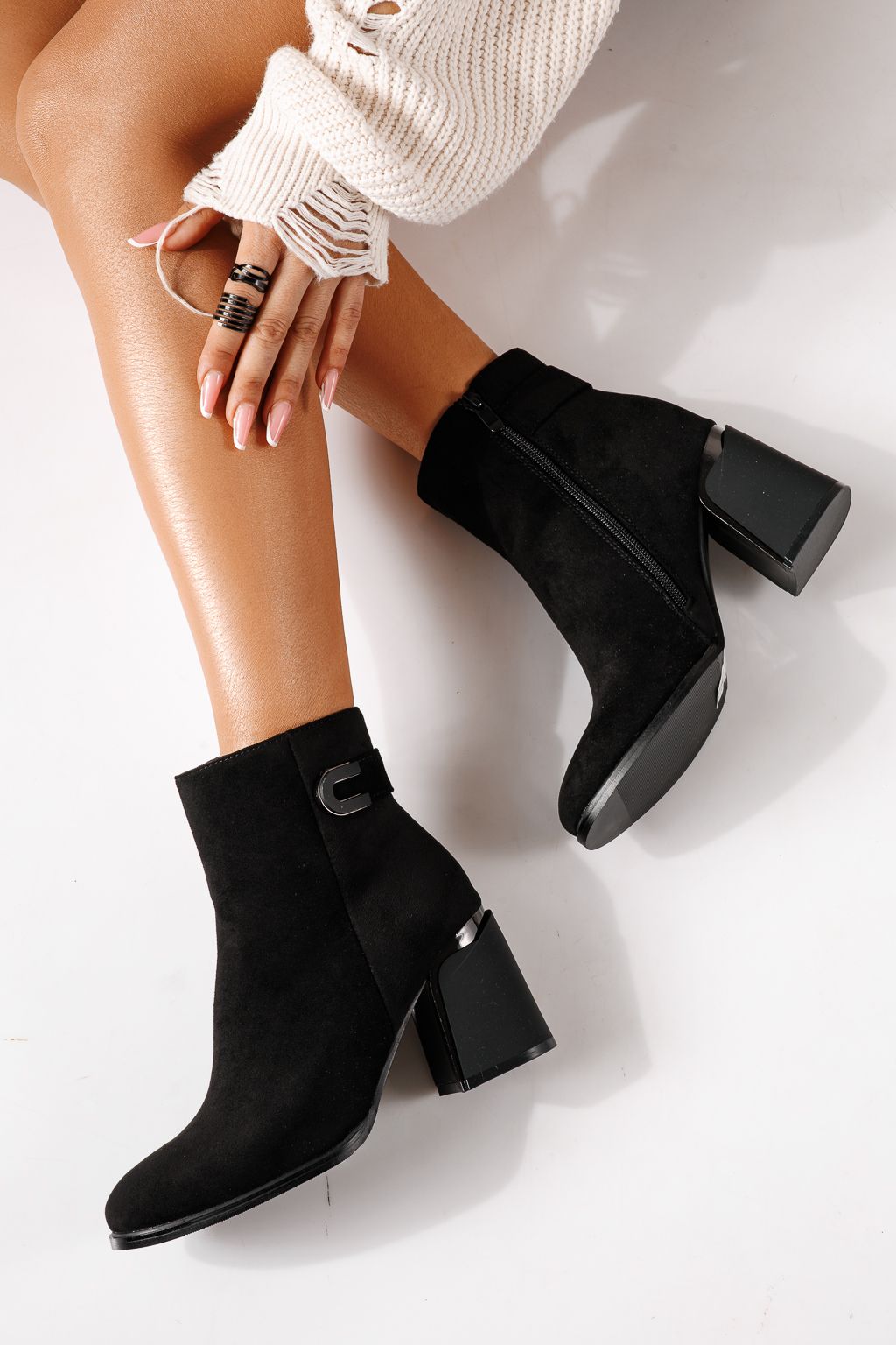 Botine dama vatuite negre din piele ecologica intoarsa Ayala #30343