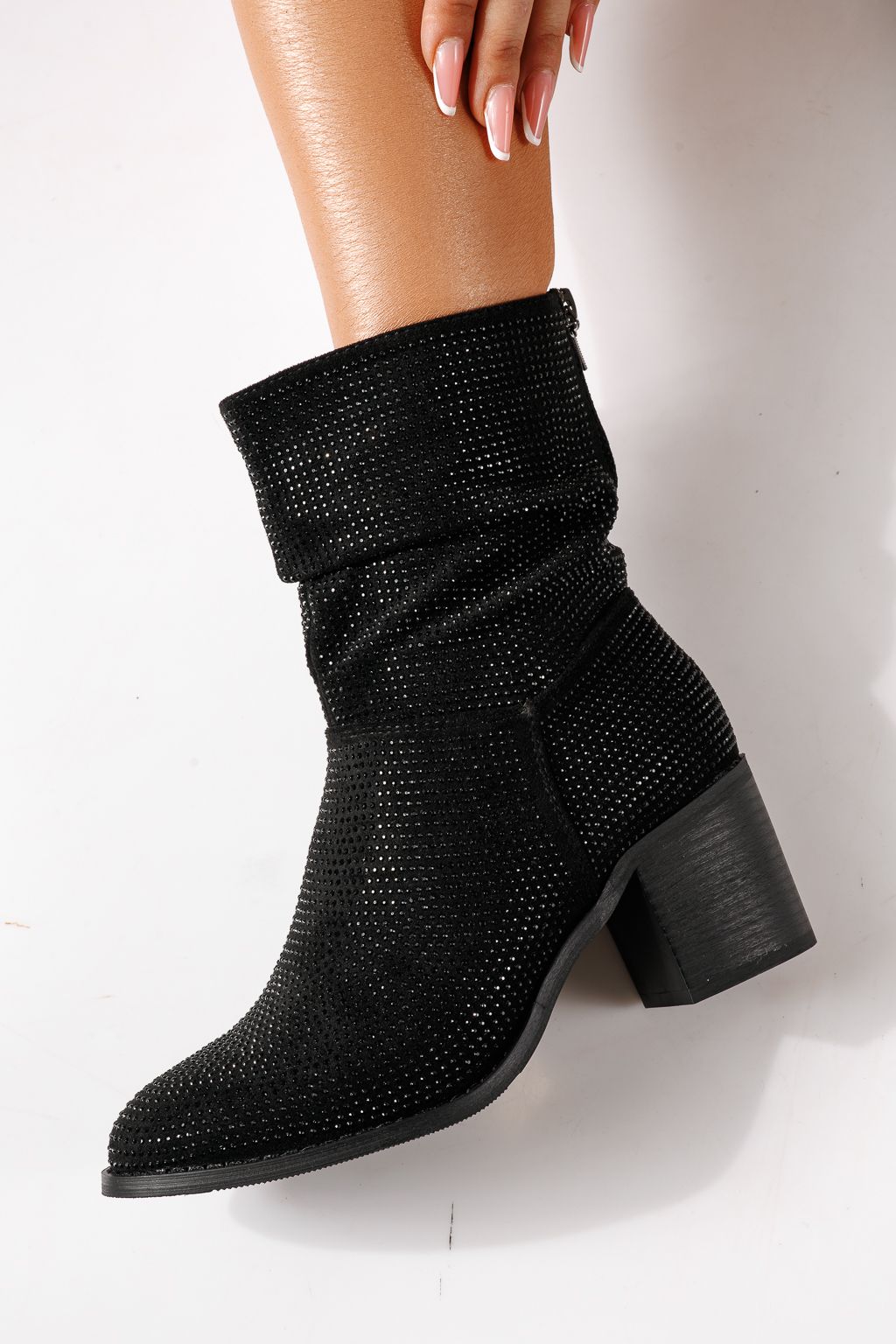Botine dama vatuite negre din piele ecologica intoarsa Christy  #30353