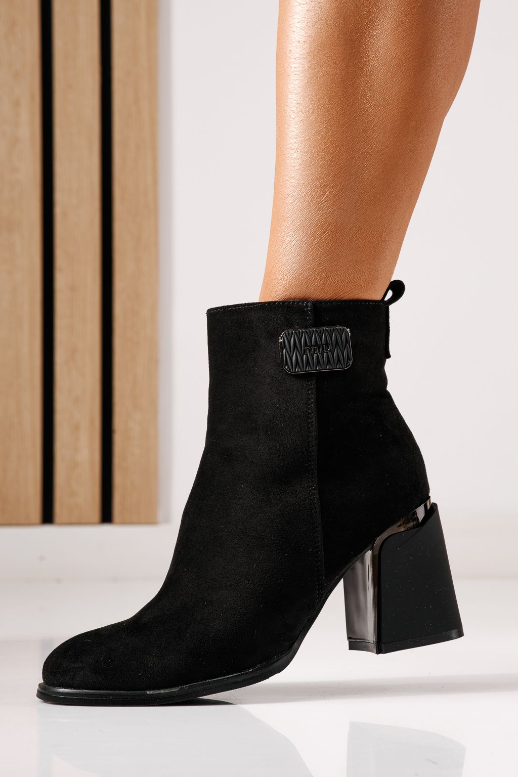 Botine dama vatuite negre din piele ecologica intoarsa Ayala #30342