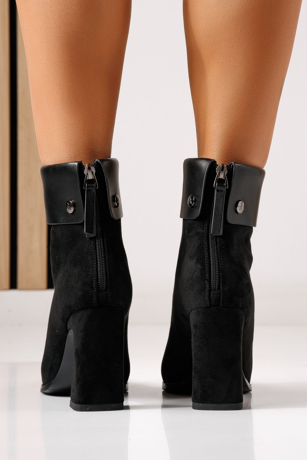 Botine dama vatuite negre din piele ecologica intoarsa Lucie #30380