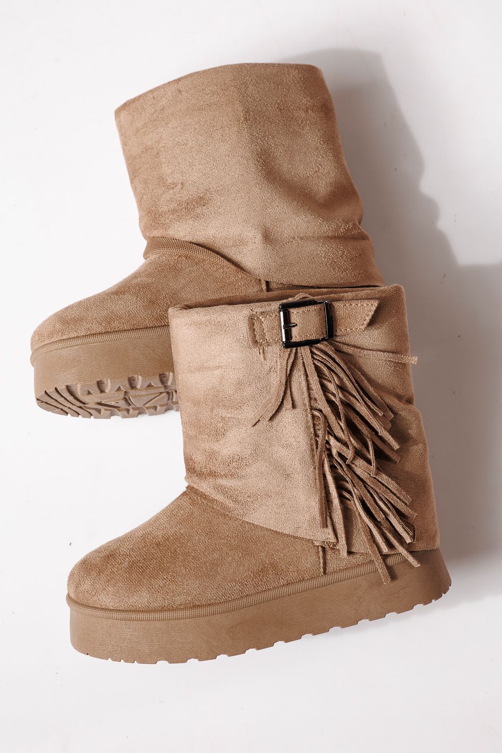 Ghete fete îmblanite khaki din piele ecologica intoarsa Sora #30312