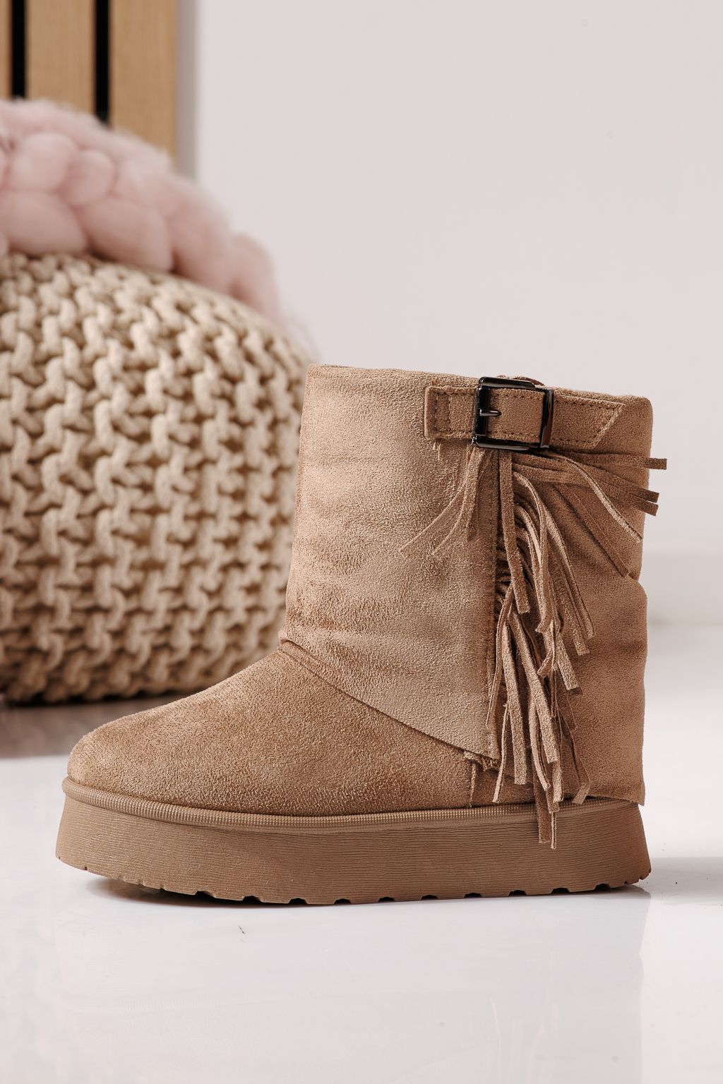 Ghete fete îmblanite khaki din piele ecologica intoarsa Sora #30312