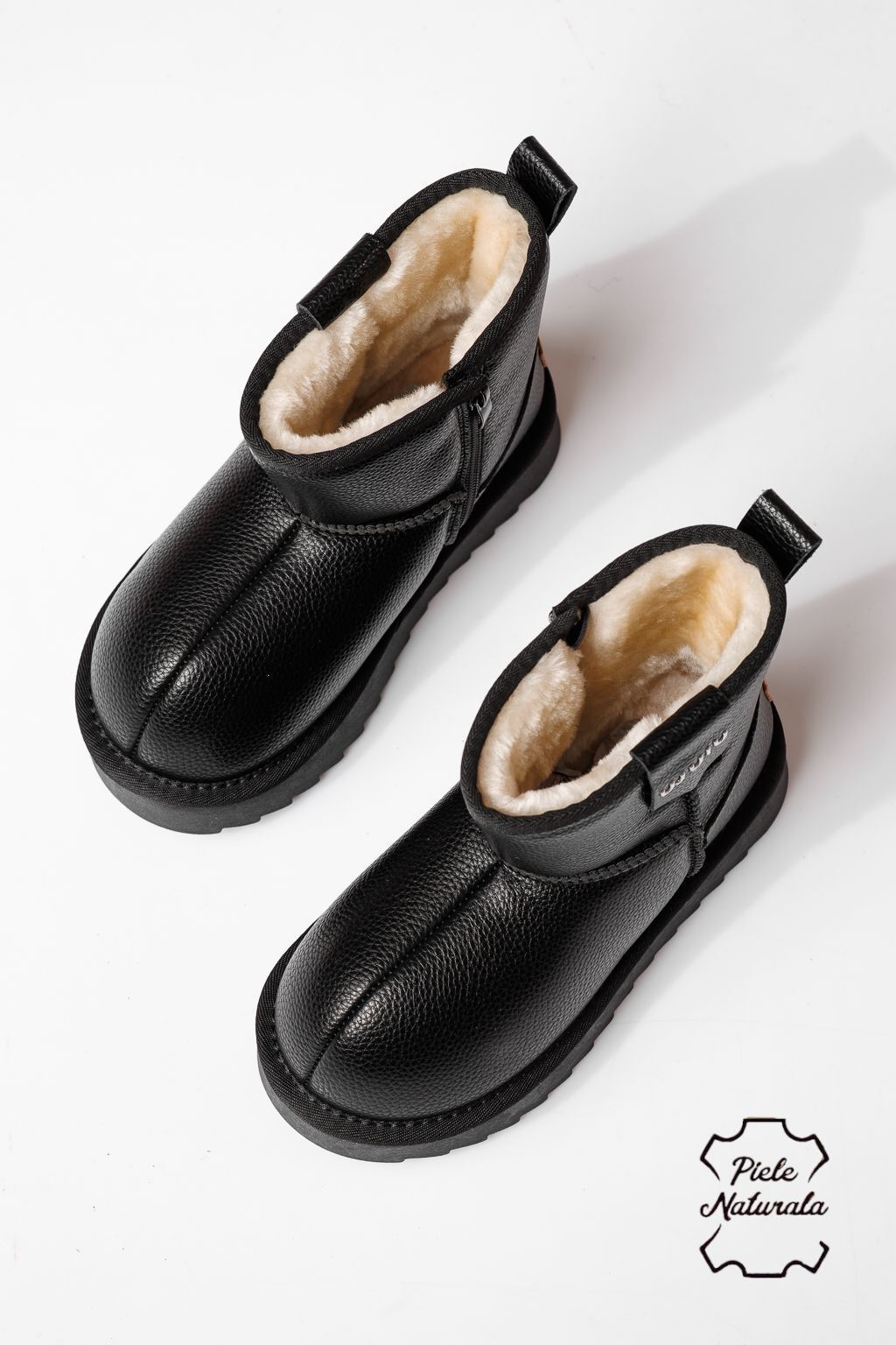 Ghete fete îmblanite negre din piele naturala Nina #30432