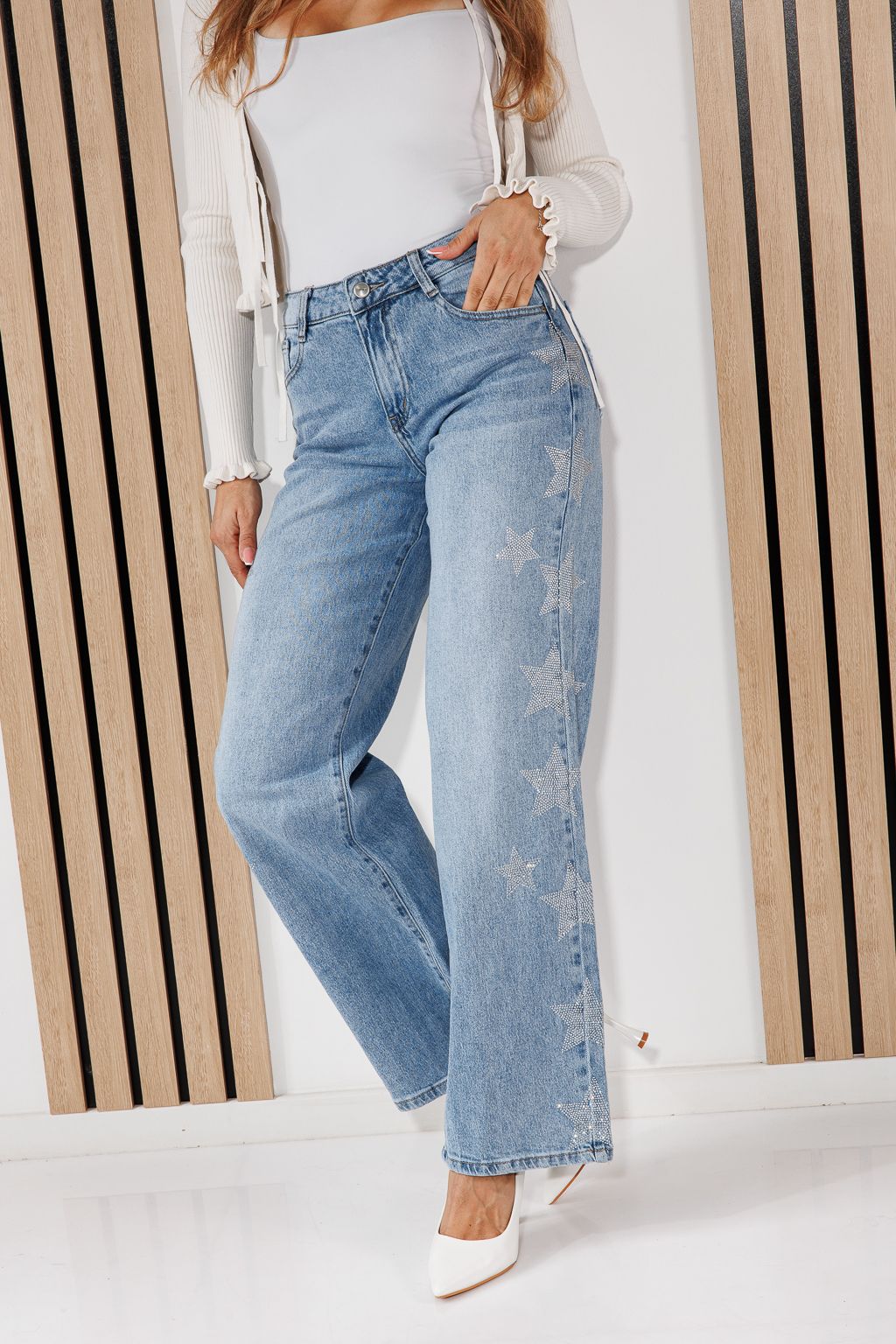 Blugi Wide Leg Fit Dama Talia Albastri #A1461