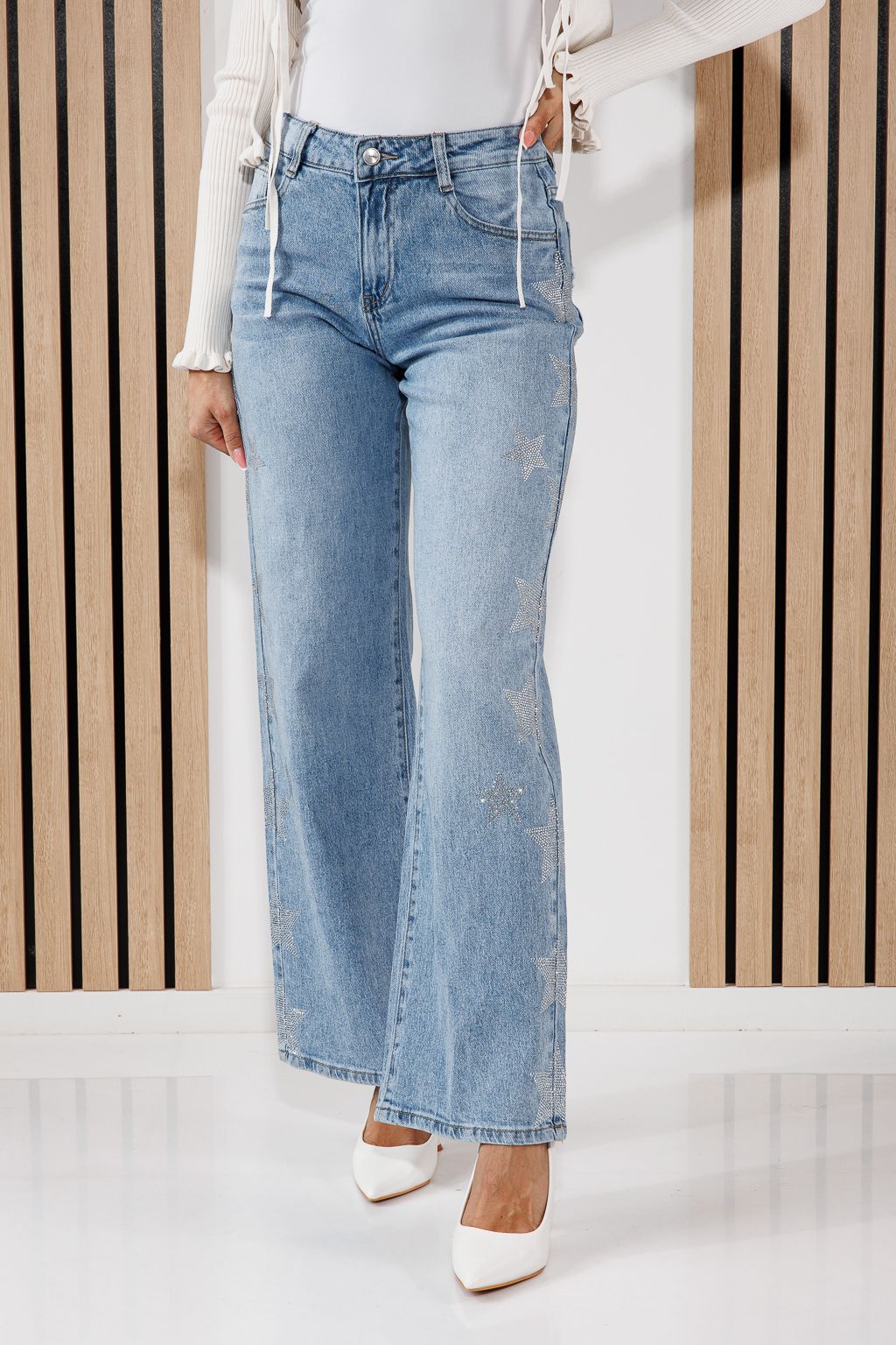 Blugi Wide Leg Fit Dama Talia Albastri #A1461