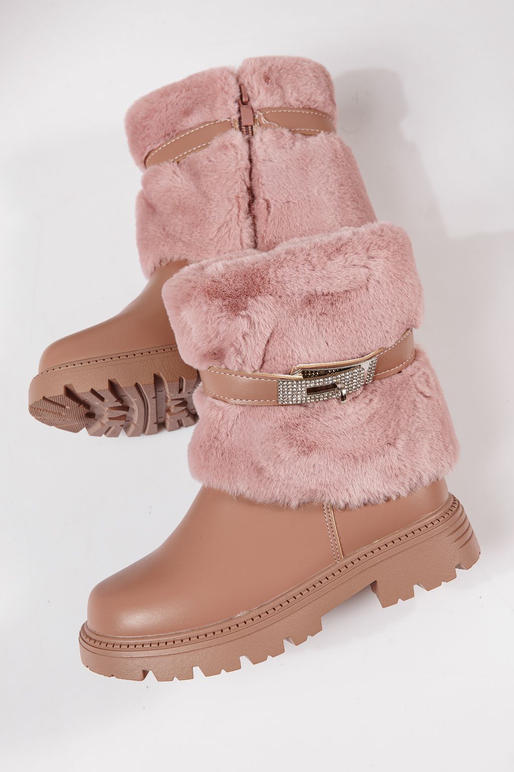 Ghete fete îmblanite roz din piele ecologica intoarsa Ana #30420