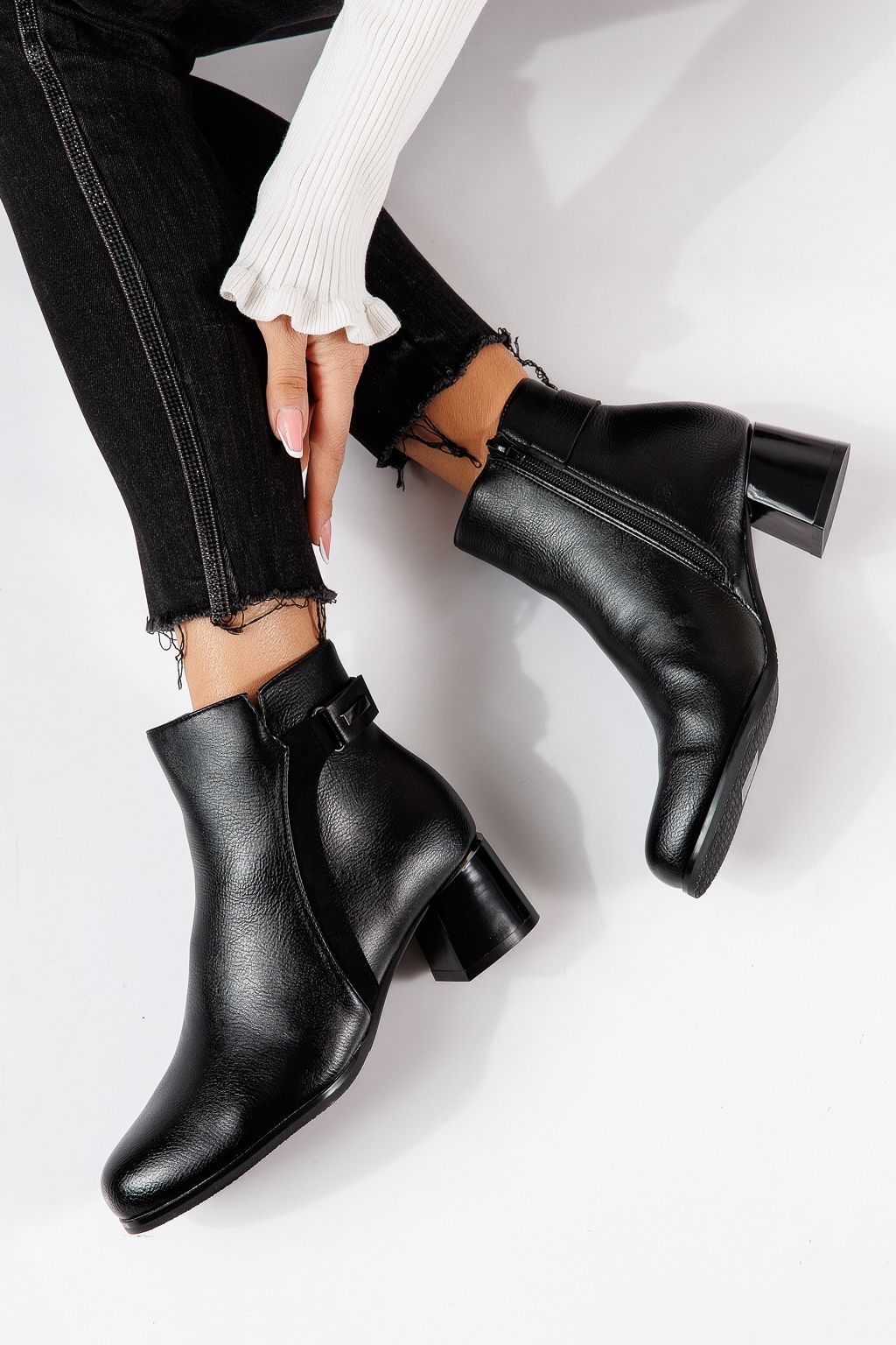 Botine dama vatuite negre din piele ecologica Gili #30522