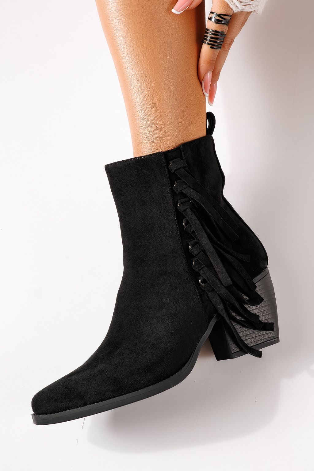 Botine dama vatuite negre din piele ecologica intoarsa Ella #30356