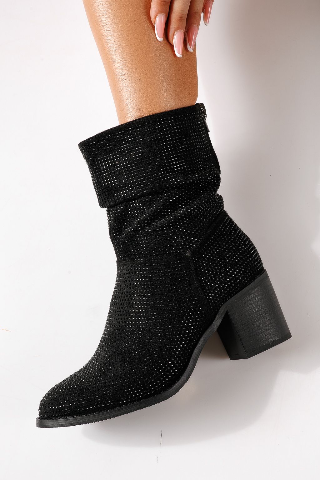 Botine dama vatuite negre din piele ecologica intoarsa Christy  #30353