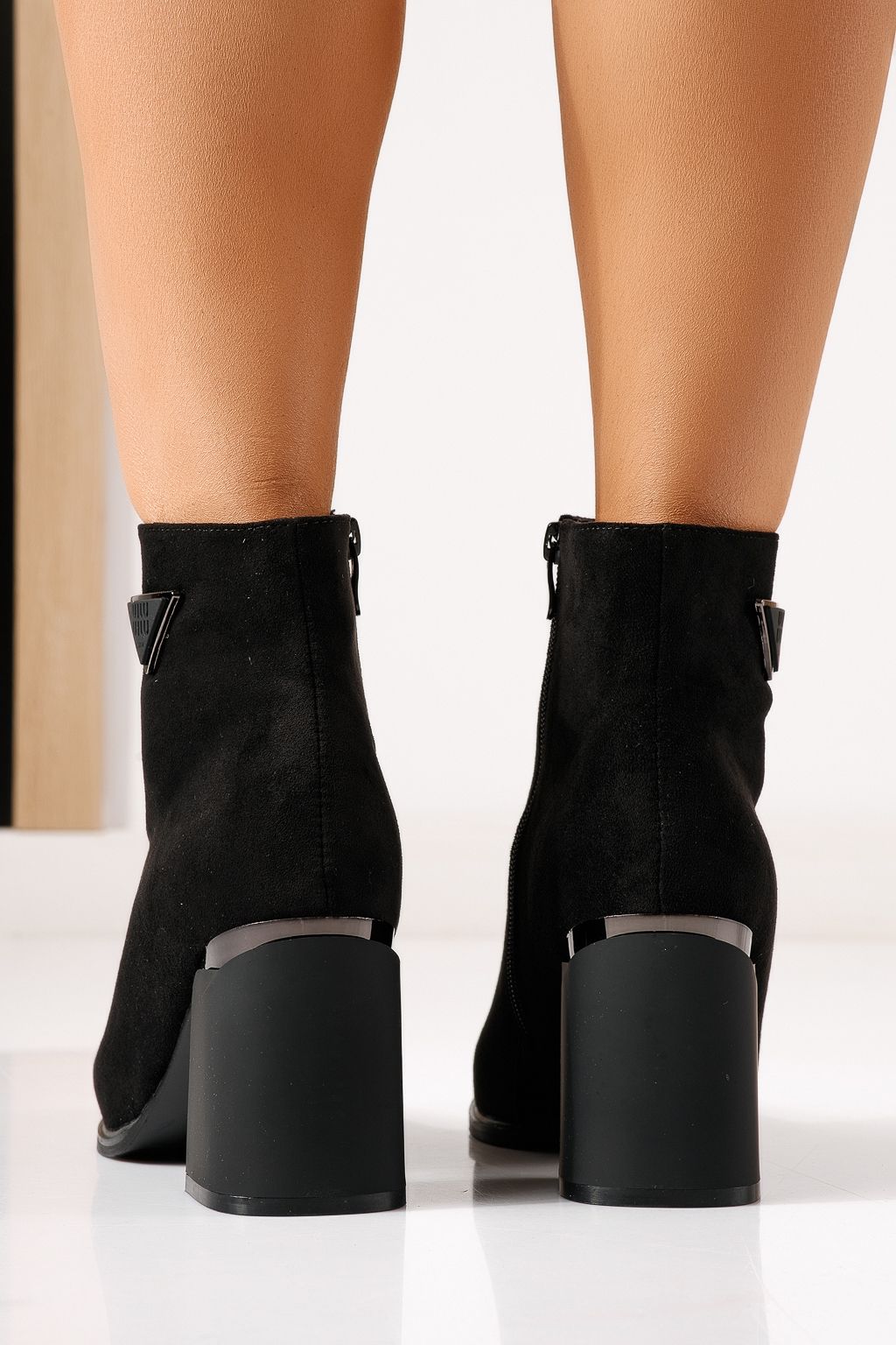 Botine dama vatuite negre din piele ecologica intoarsa Ayala #30340
