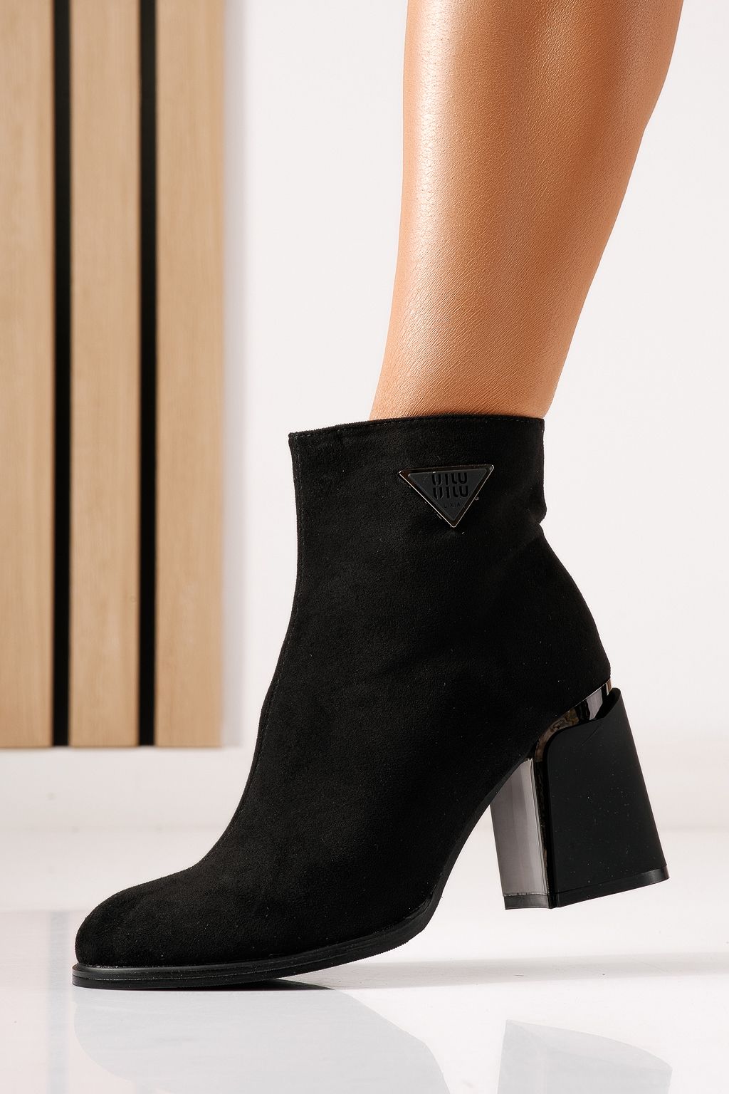 Botine dama vatuite negre din piele ecologica intoarsa Ayala #30340