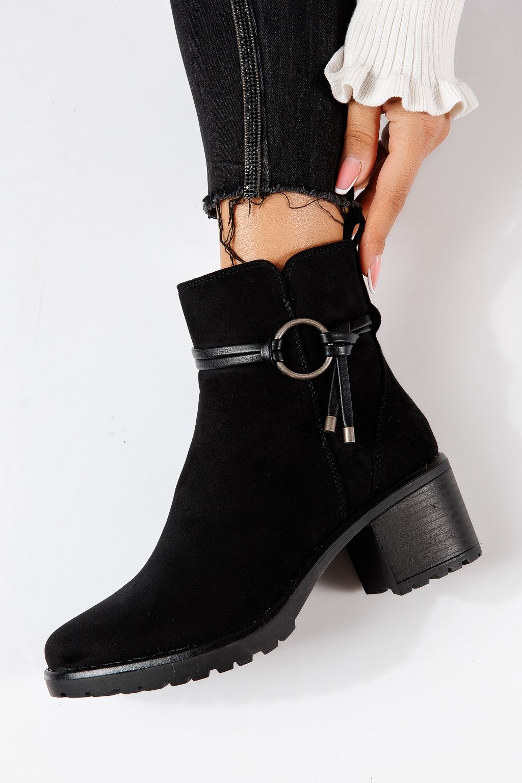 Botine dama vatuite negre din piele ecologica intoarsa Yaara #30517
