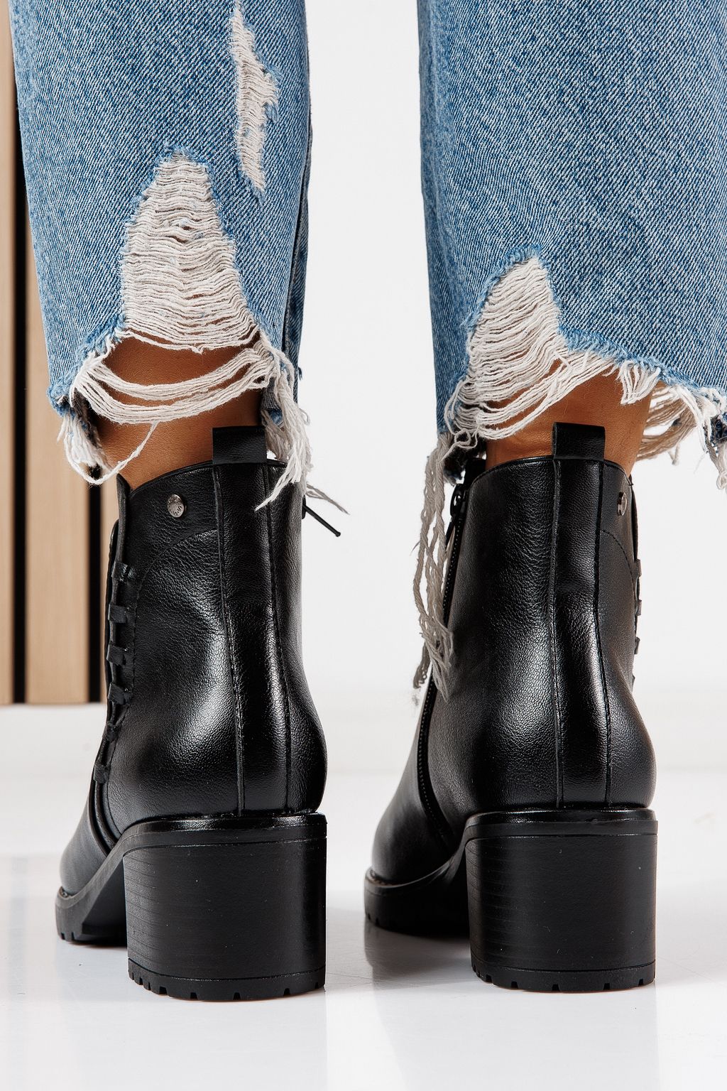 Botine dama vatuite negre din piele ecologica Zohar #30521