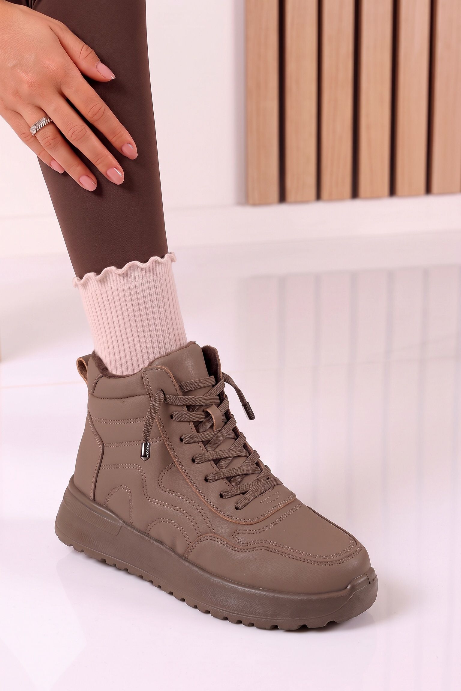 Ghete dama îmblanite khaki din piele ecologica Alix #30537