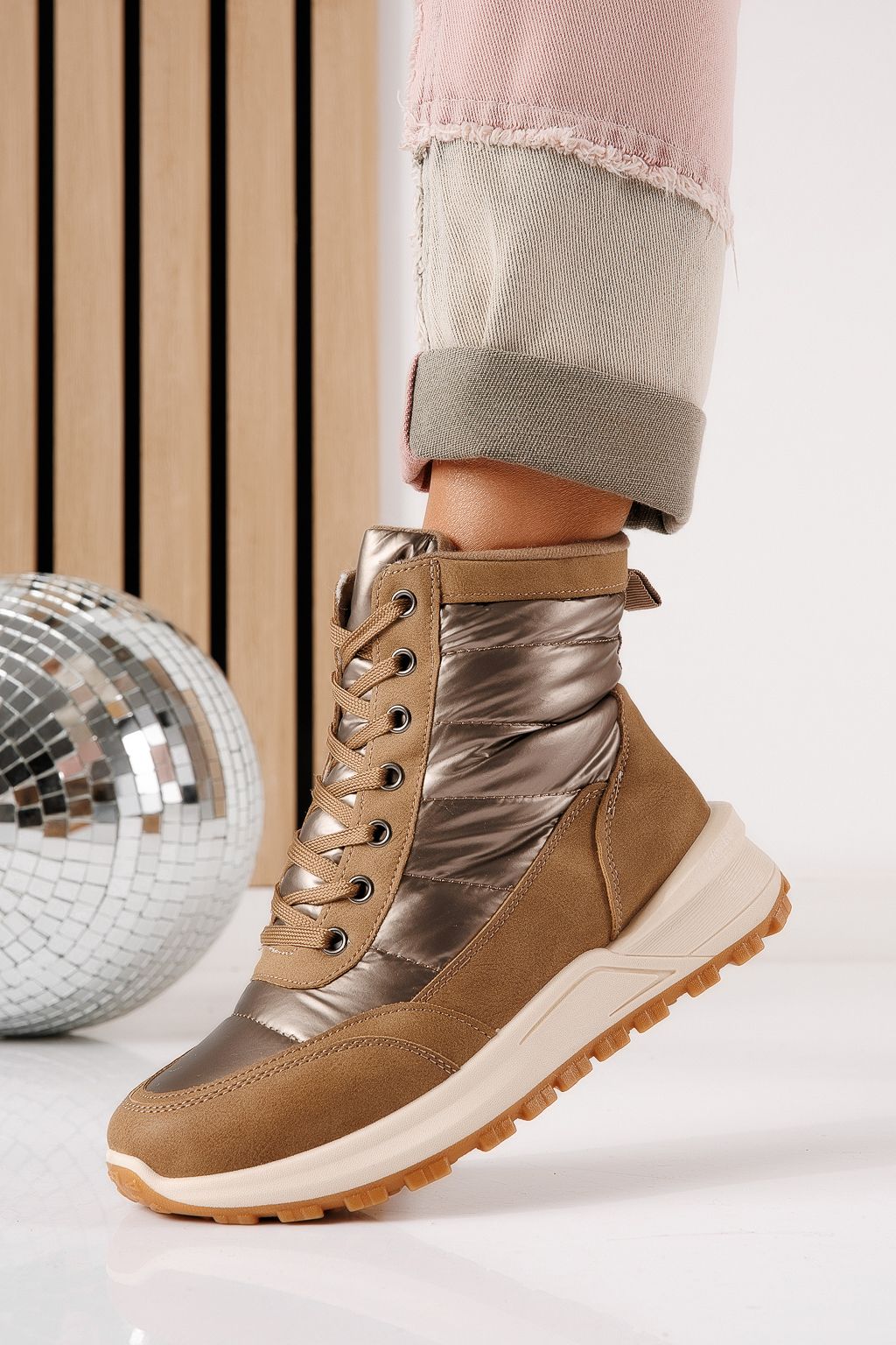 Ghete dama îmblanite khaki din piele ecologica Selma #30558