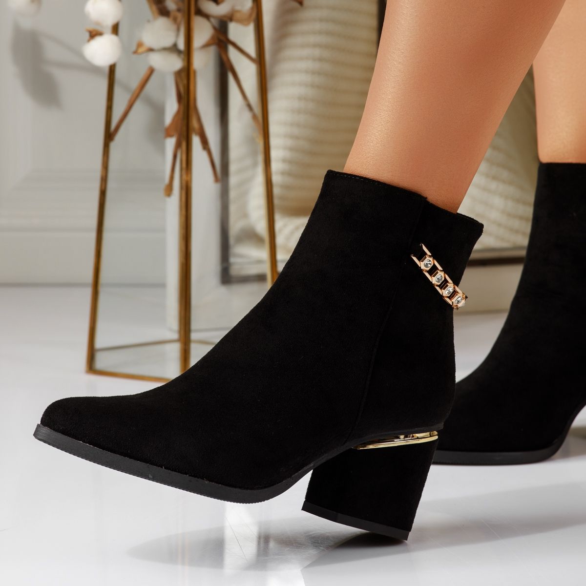 Botine dama vatuite negre din piele ecologica intoarsa Karmen #30656