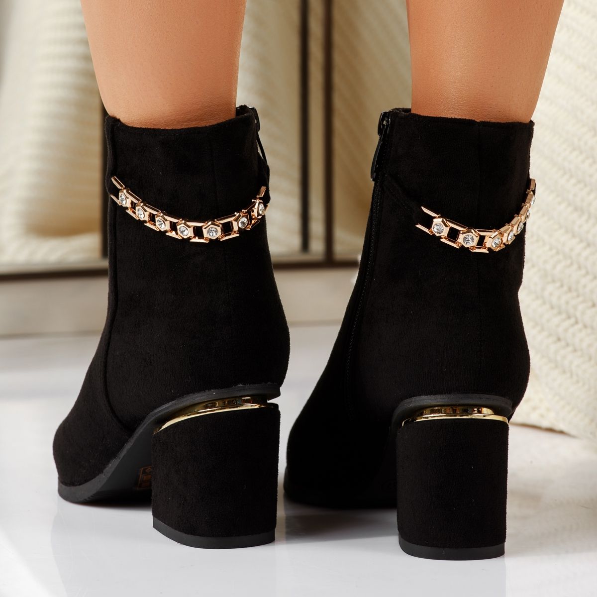 Botine dama vatuite negre din piele ecologica intoarsa Karmen #30656