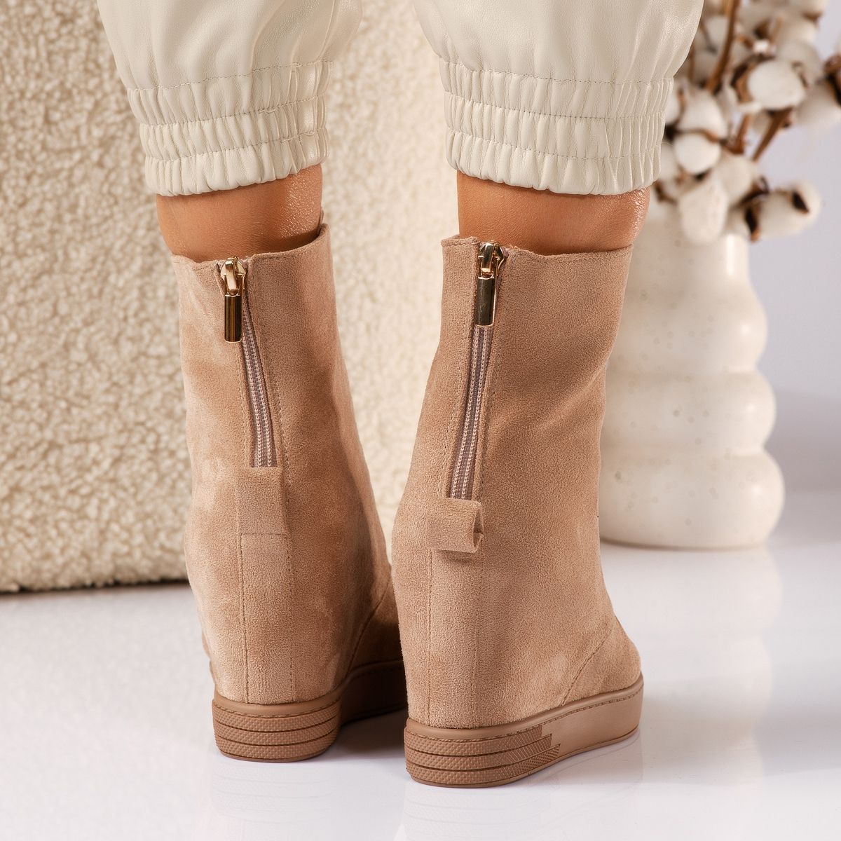 Ghete dama îmblanite cu platforma khaki din piele ecologica intoarsa Adalynn  #30660