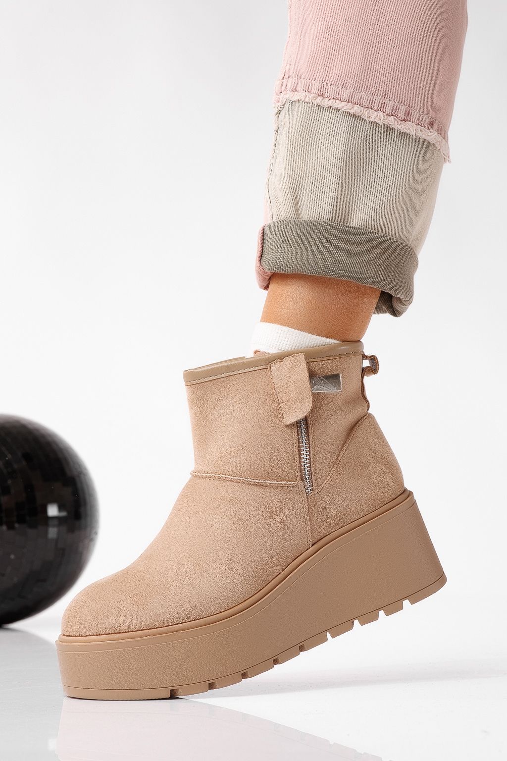 Ghete dama îmblanite khaki din piele ecologica intoarsa Ariana #30662