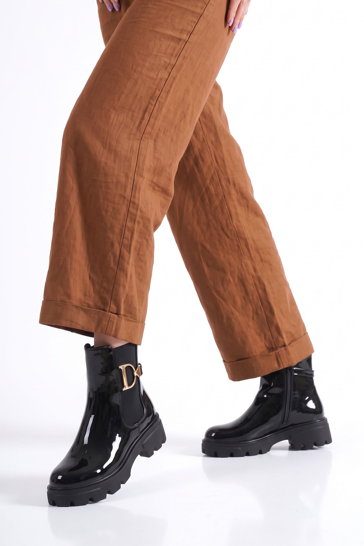 Ghete dama vatuite negre din piele ecologica lacuita Navy #30672