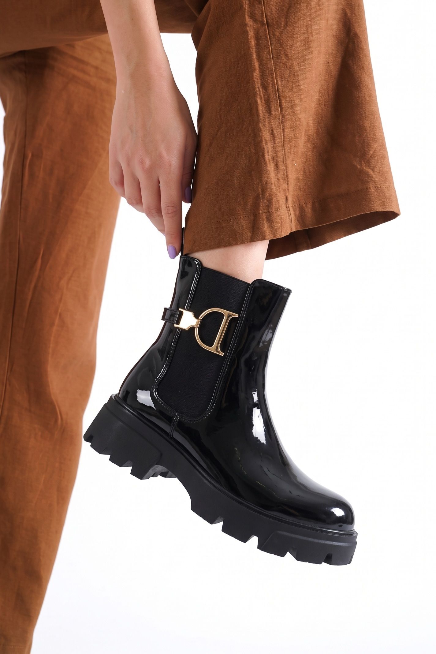 Ghete dama vatuite negre din piele ecologica lacuita Navy #30672
