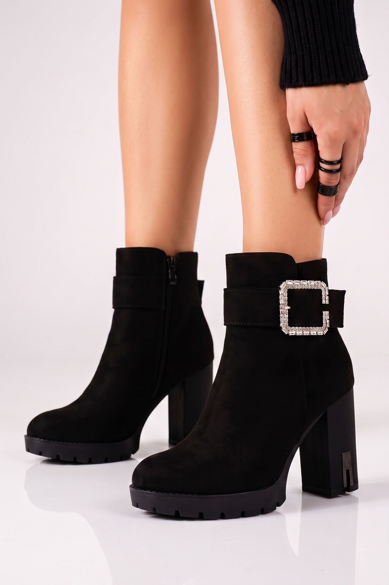 Botine dama vatuite negre din piele ecologica intoarsa Monroe #30678