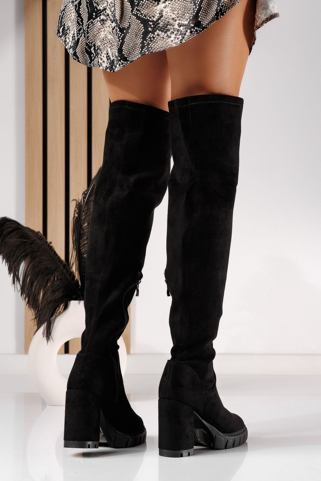 Cizme lungi dama captusite negre din piele ecologica intoarsa Irina #30744