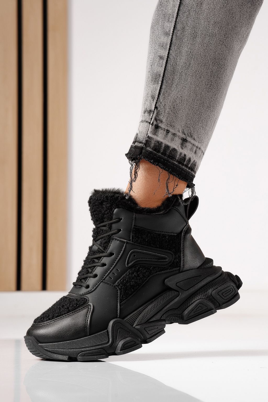 Ghete sport dama îmblanite negre din piele ecologica Sevgi #30791