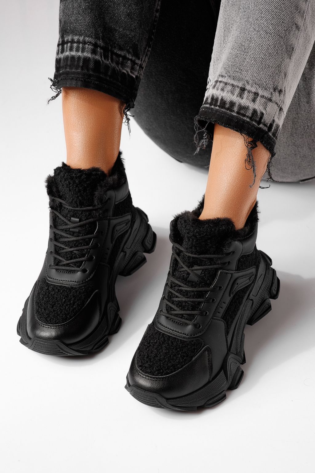 Ghete sport dama îmblanite negre din piele ecologica Sevgi #30791