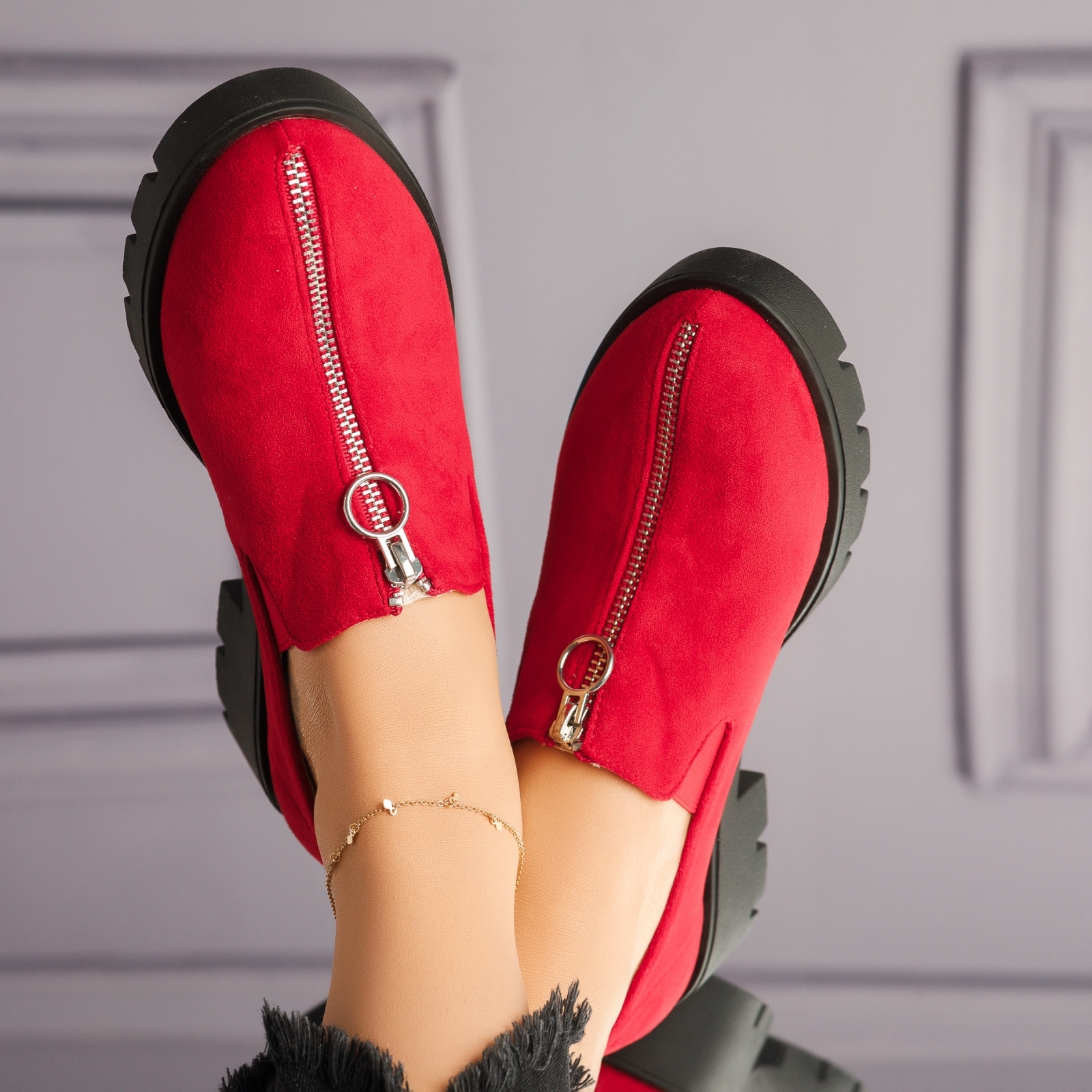 Pantofi Casual Dama Abrienda Rosii #4176M
