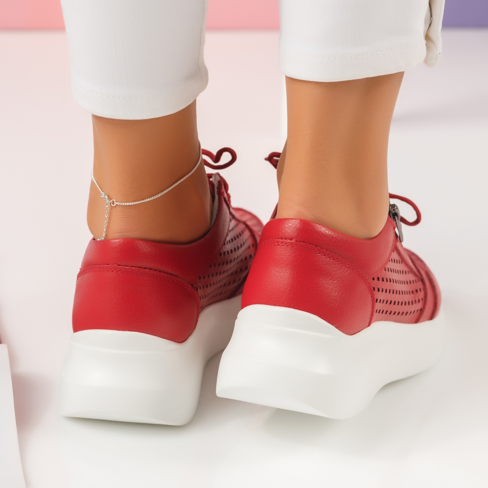 Дамски спортни обувки естествена кожа Eden домати #4629M